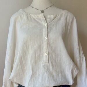 Pure Jill Blouse 2X Ivory Tunic Dolman Sleeve Cotton Bohemian Office Casual